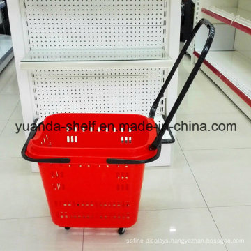 Color Plastic Supermarket Shopping Rolling Wheel Basket